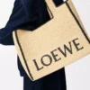 Raffia doğal renkli büyük LOEWE Font tote çanta