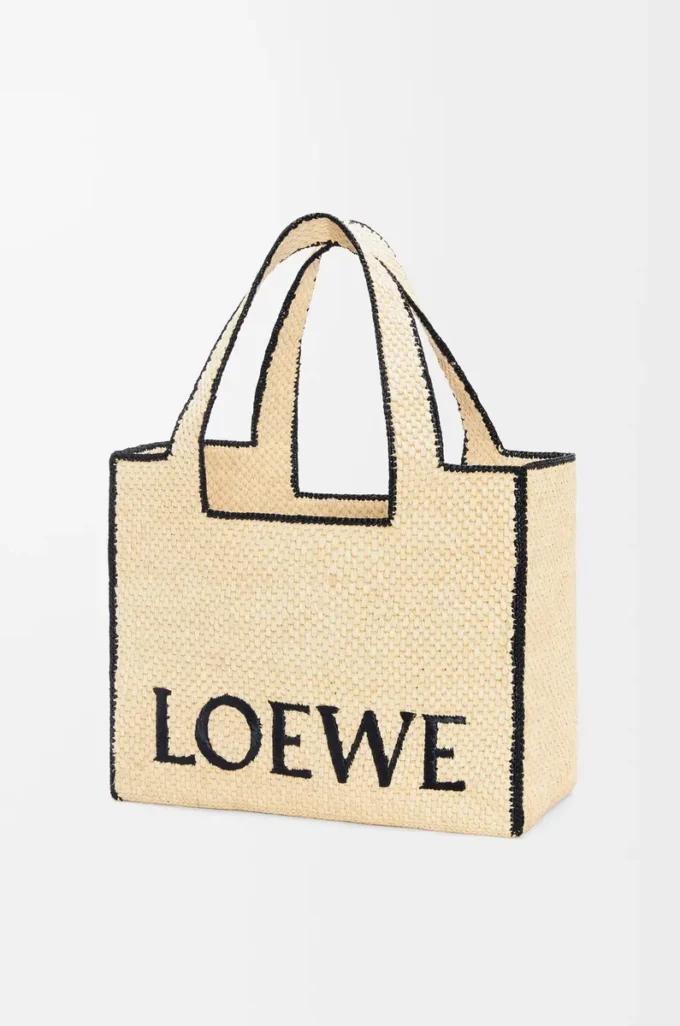 Raffia doğal renkli büyük LOEWE Font tote çanta