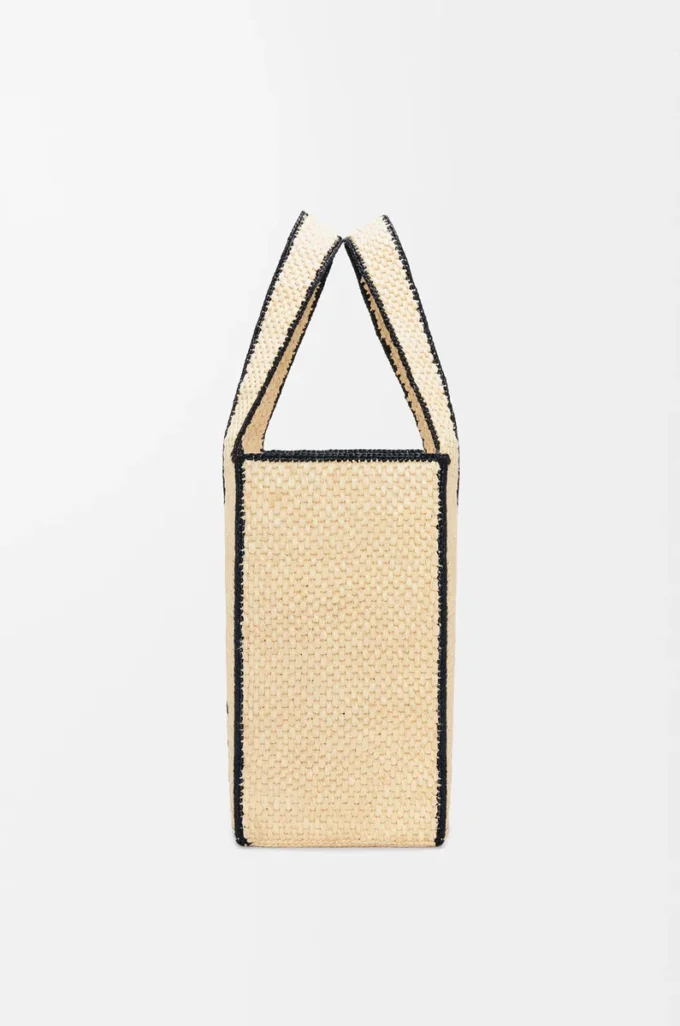 Raffia doğal renkli büyük LOEWE Font tote çanta