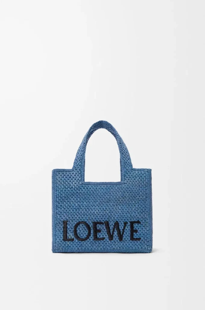 Rafya Mini LOEWE Font tote Çanta Açık Mavi