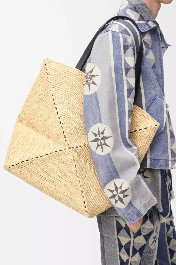 Rafya Natural/Black XL Puzzle Fold çanta