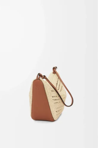 Rafya ve dana derisinden Mini Hammock Hobo Çanta Kahverengi/Doğal