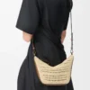 Rafya ve dana derisinden Mini Hammock Hobo Çanta Kahverengi/Doğal