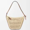 Rafya ve dana derisinden Mini Hammock Hobo Çanta Kahverengi/Doğal