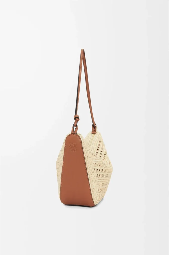 Rafya ve dana derisinden Mini Hammock Hobo Çanta Kahverengi/Doğal