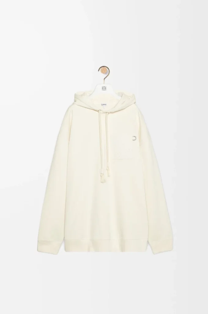 Rahat kesim pamuklu beyaz kül rengi kapüşonlu sweatshirt