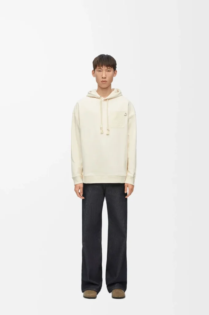 Rahat kesim pamuklu beyaz kül rengi kapüşonlu sweatshirt