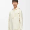 Rahat kesim pamuklu beyaz kül rengi kapüşonlu sweatshirt