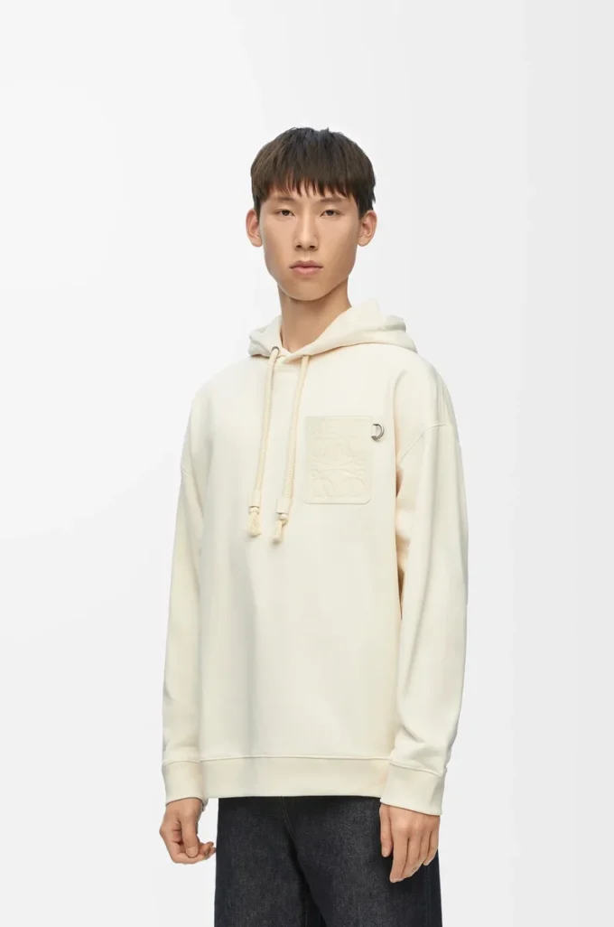 Rahat kesim pamuklu beyaz kül rengi kapüşonlu sweatshirt