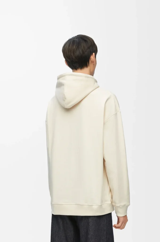 Rahat kesim pamuklu beyaz kül rengi kapüşonlu sweatshirt