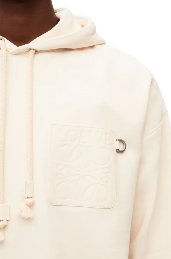 Rahat kesim pamuklu beyaz kül rengi kapüşonlu sweatshirt