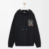 Rahat kesim pamuklu kapüşonlu sweatshirt Siyah