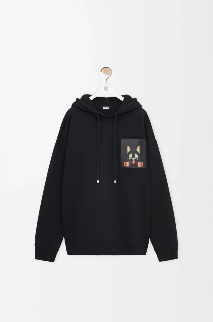 Rahat kesim pamuklu kapüşonlu sweatshirt Siyah