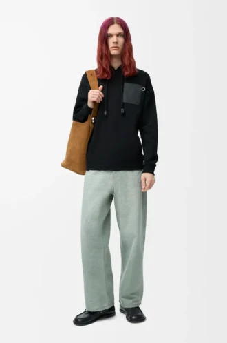 Rahat kesim pamuklu kapüşonlu sweatshirt Siyah