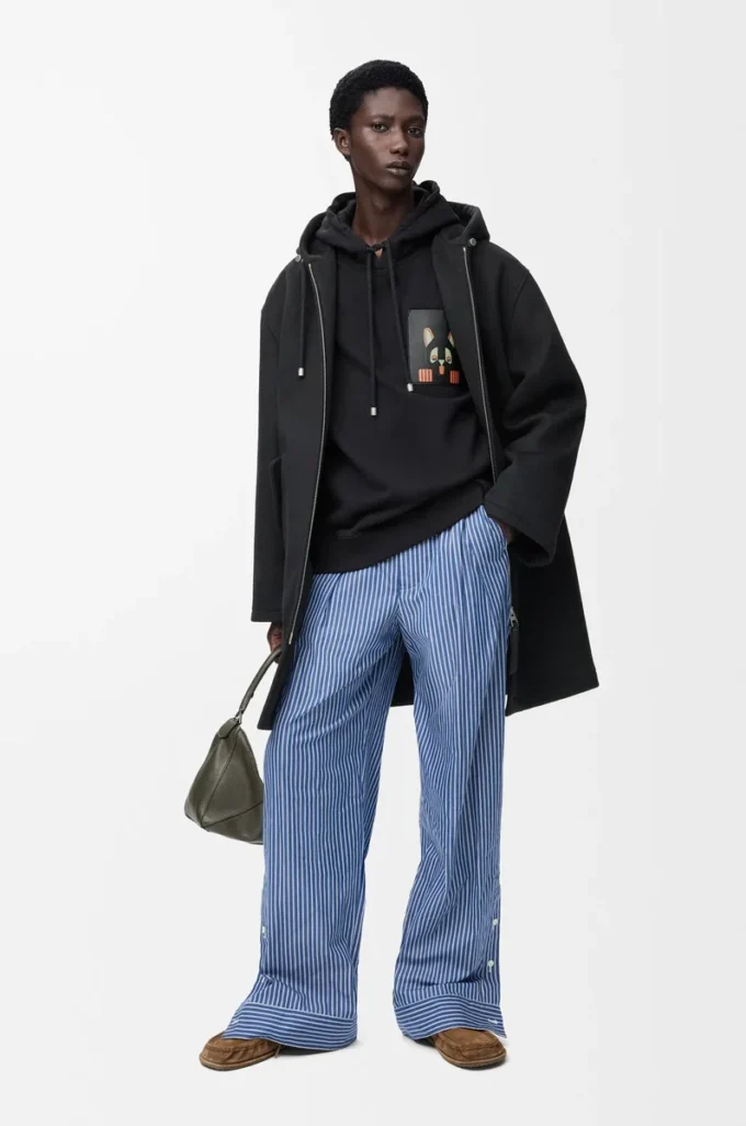 Rahat kesim pamuklu kapüşonlu sweatshirt Siyah
