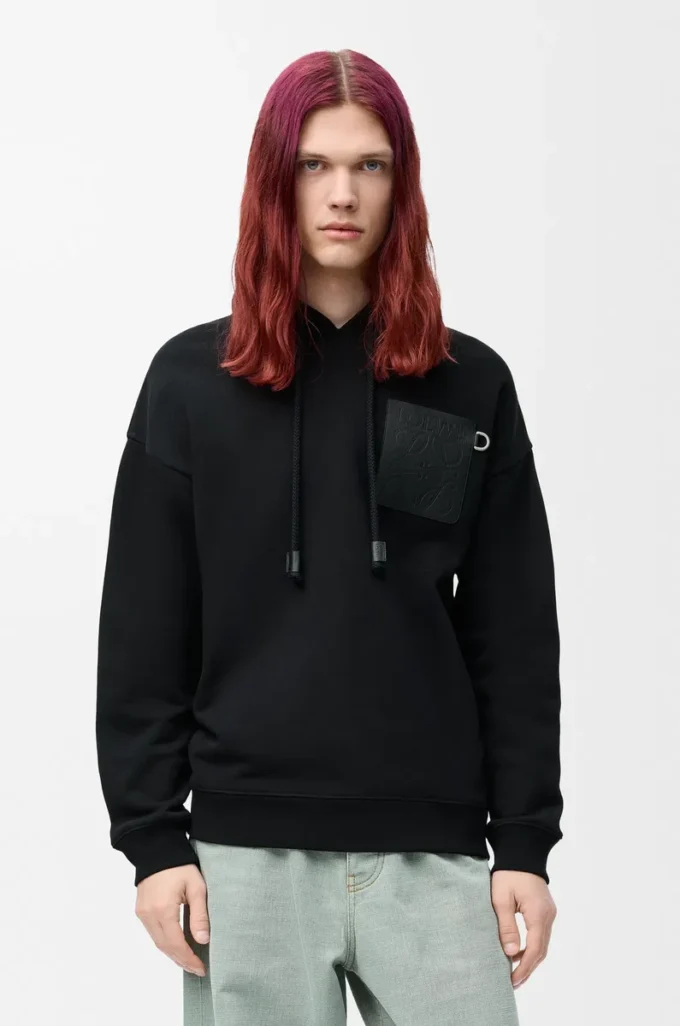 Rahat kesim pamuklu kapüşonlu sweatshirt Siyah