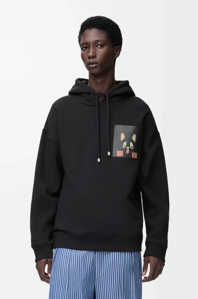 Rahat kesim pamuklu kapüşonlu sweatshirt Siyah