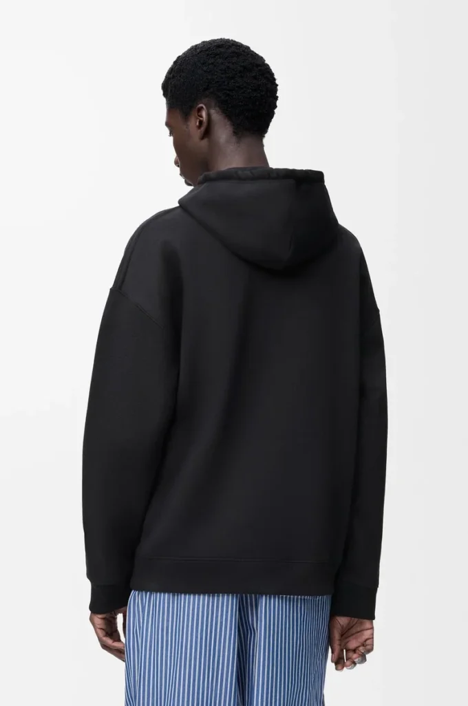 Rahat kesim pamuklu kapüşonlu sweatshirt Siyah