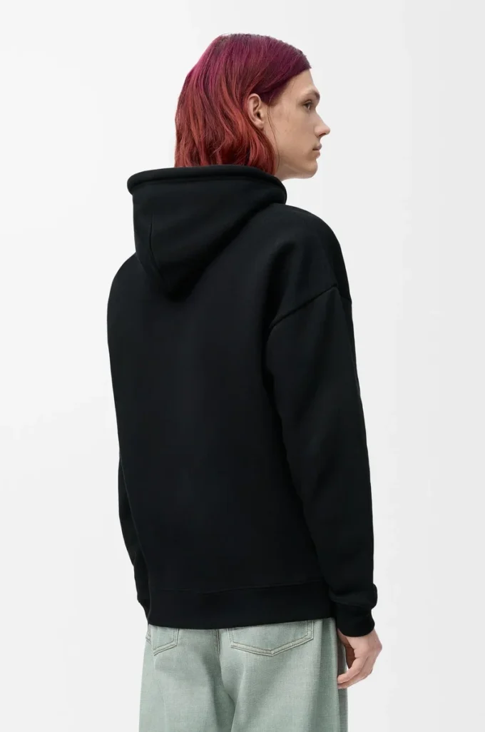 Rahat kesim pamuklu kapüşonlu sweatshirt Siyah