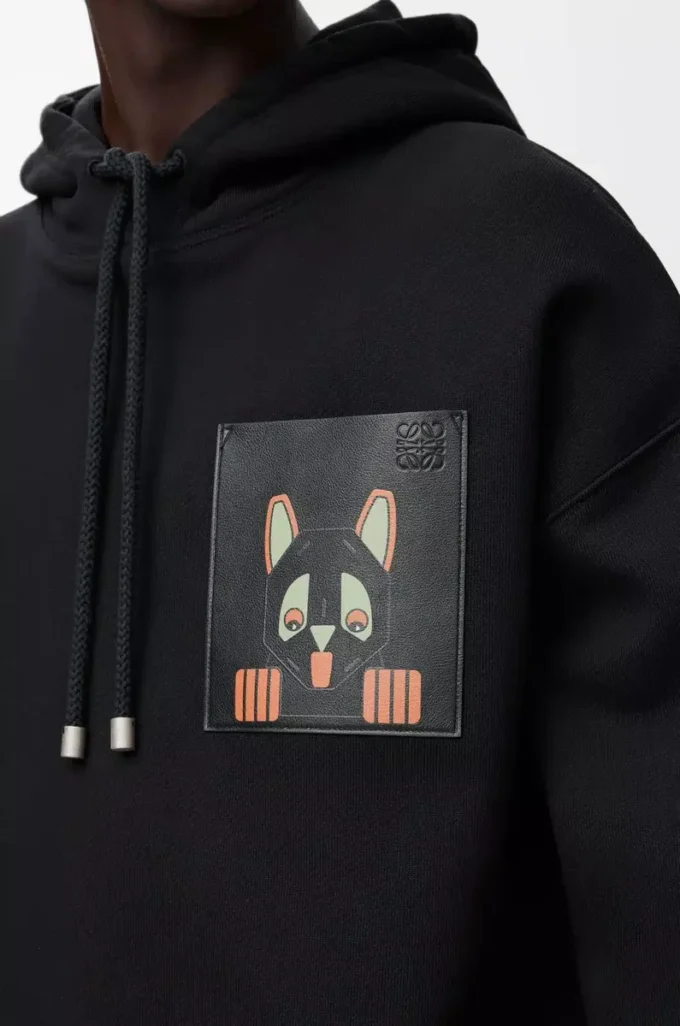 Rahat kesim pamuklu kapüşonlu sweatshirt Siyah