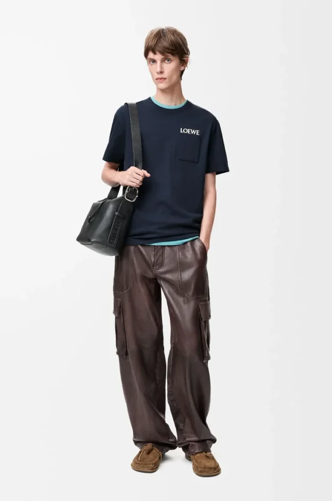 Rahat kesim pamuklu tişört Koyu lacivert