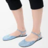 Rhinestone süslemeli süet Toy ayak bileği kayışlı balerin ayakkabısı Bebek Mavisi