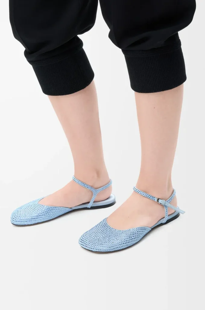 Rhinestone süslemeli süet Toy ayak bileği kayışlı balerin ayakkabısı Bebek Mavisi
