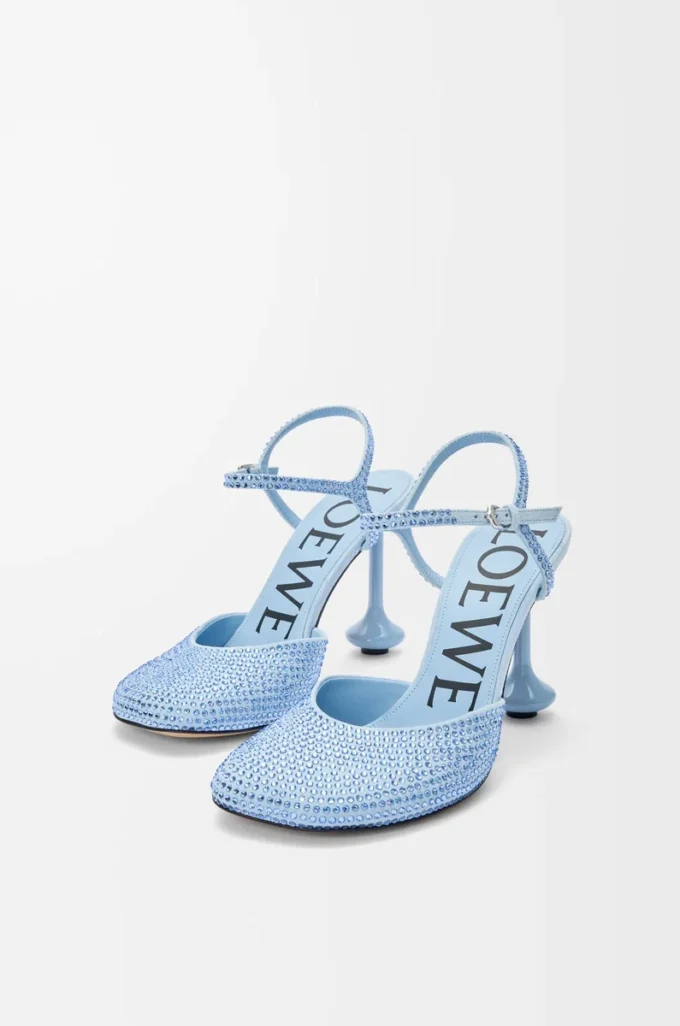 Rhinestone süslemeli süet Toy ayak bileği kayışlı topuklu ayakkabı Bebek Mavisi
