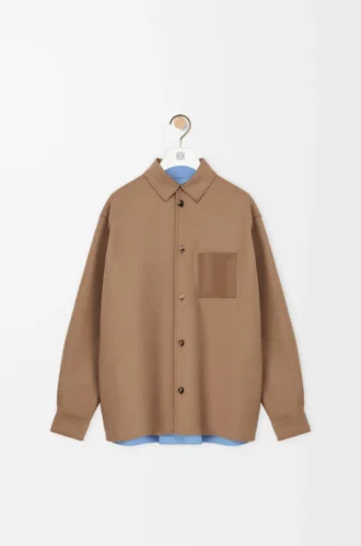 Saf yün ve kaşmirden üretilmiş overshirt Camel/Mavi
