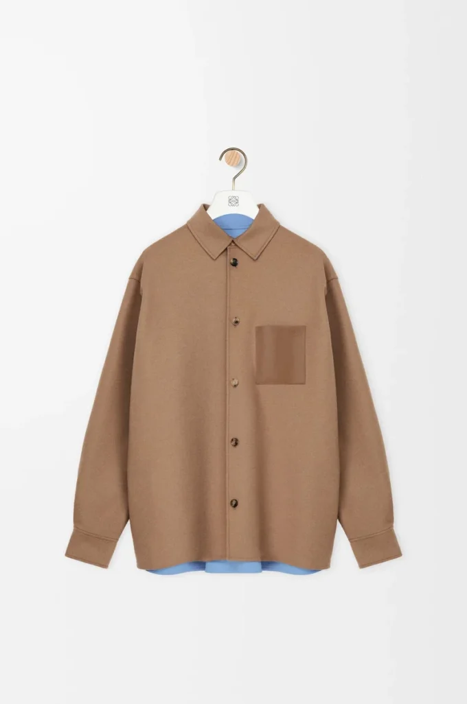 Saf yün ve kaşmirden üretilmiş overshirt Camel/Mavi