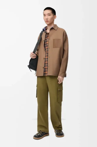 Saf yün ve kaşmirden üretilmiş overshirt Camel/Mavi
