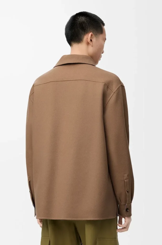 Saf yün ve kaşmirden üretilmiş overshirt Camel/Mavi
