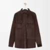 Süet dana derisi koyu kahverengi overshirt