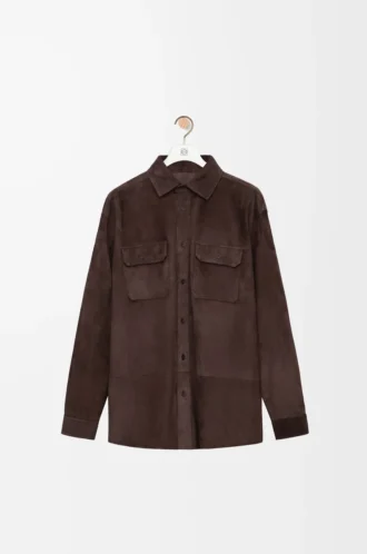 Süet dana derisi koyu kahverengi overshirt