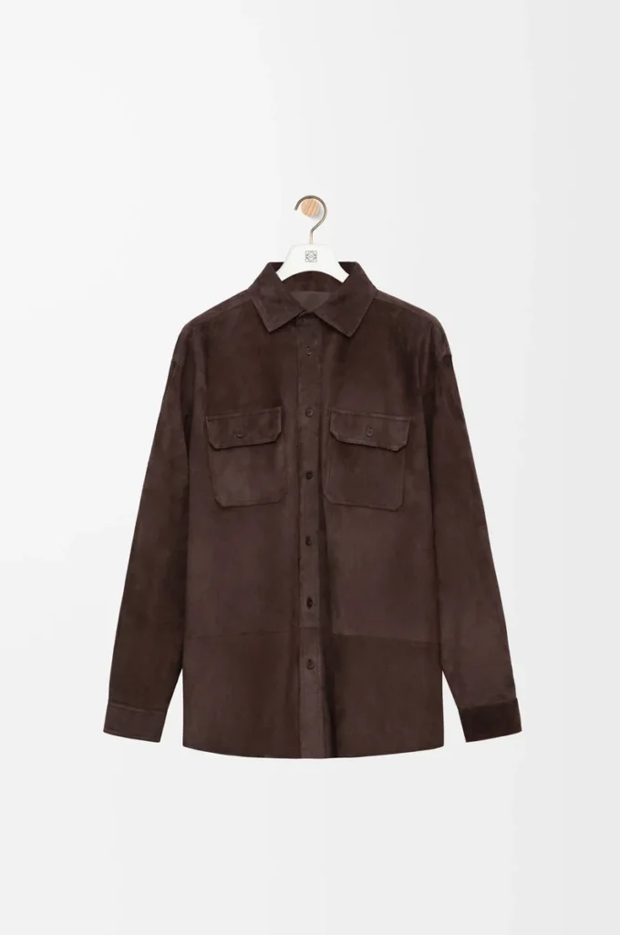 Süet dana derisi koyu kahverengi overshirt