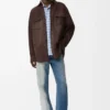 Süet dana derisi koyu kahverengi overshirt