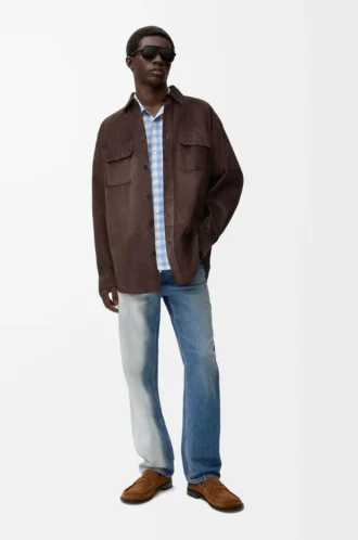 Süet dana derisi koyu kahverengi overshirt