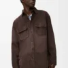 Süet dana derisi koyu kahverengi overshirt