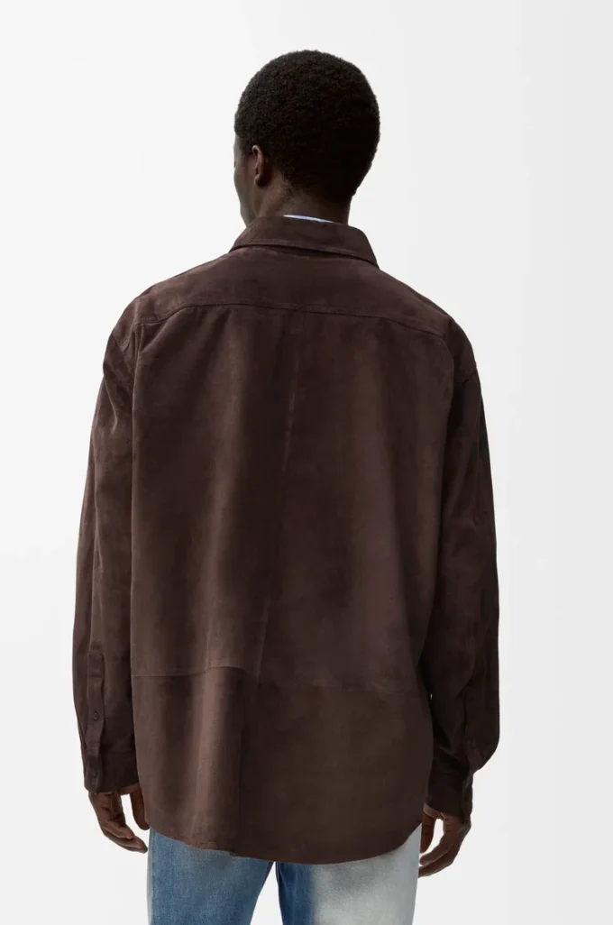 Süet dana derisi koyu kahverengi overshirt