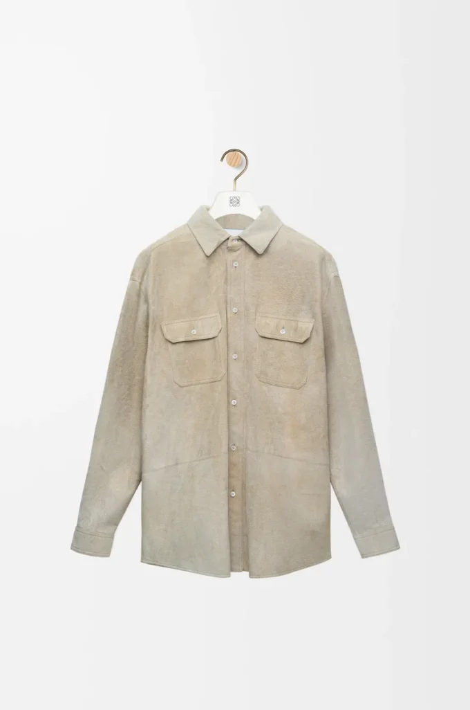 Süet kuzu derisinden overshirt Beyaz