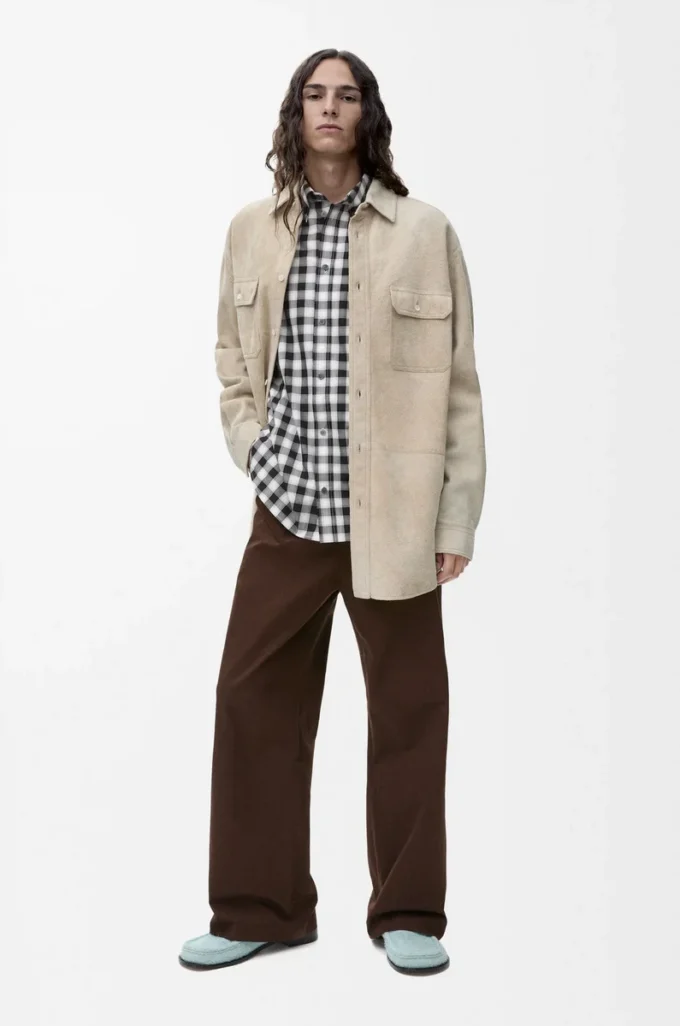 Süet kuzu derisinden overshirt Beyaz