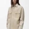 Süet kuzu derisinden overshirt Beyaz