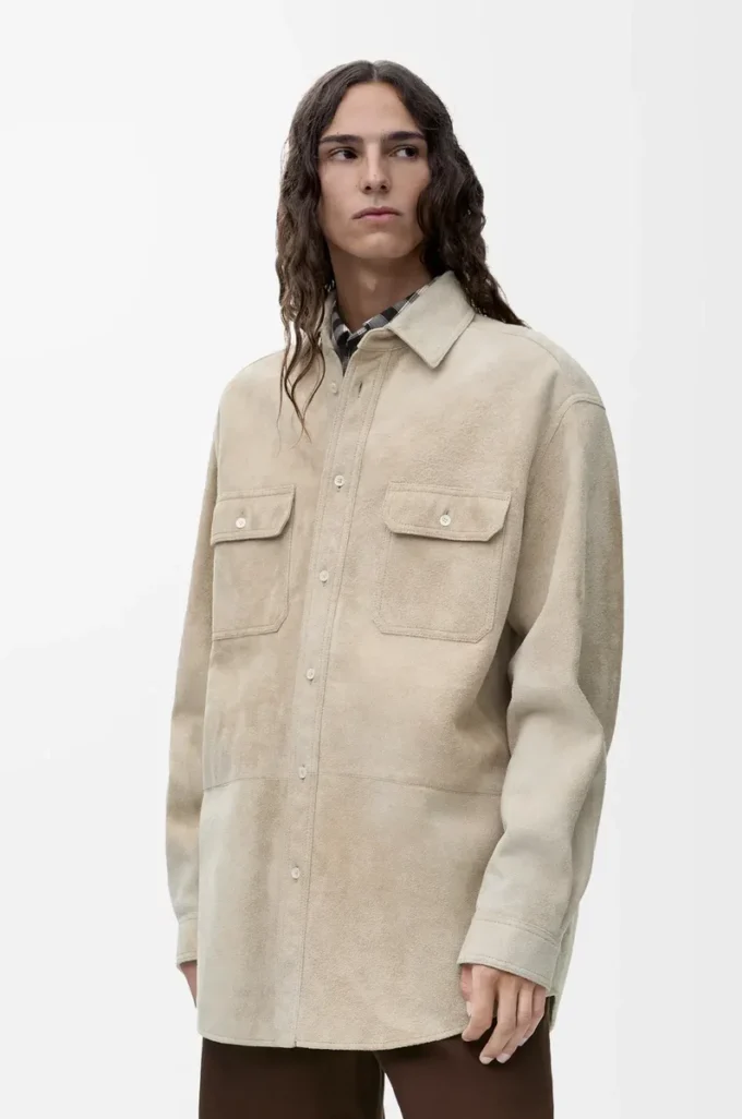 Süet kuzu derisinden overshirt Beyaz