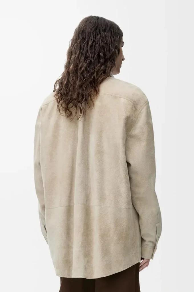 Süet kuzu derisinden overshirt Beyaz