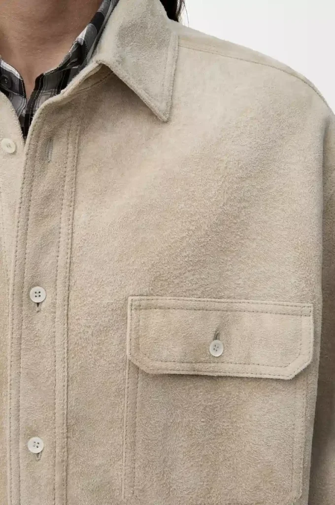 Süet kuzu derisinden overshirt Beyaz