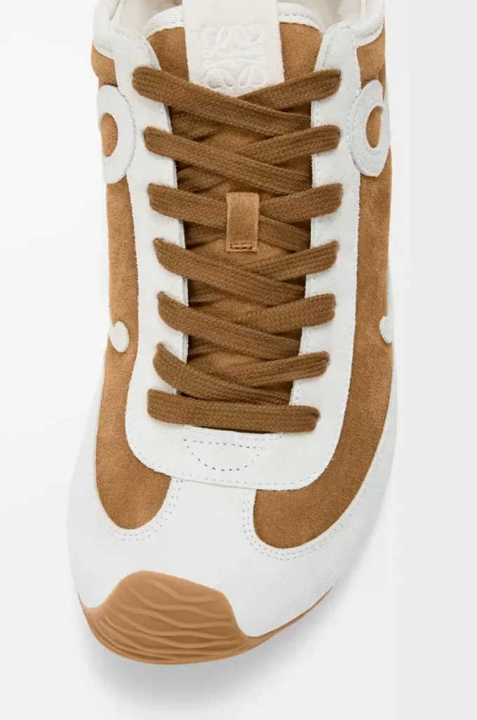 Süet ve shearling balerin koşu ayakkabısı 2.0 Tan/Beyaz