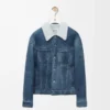Shearling ceket Beyaz/İndigo Mavisi
