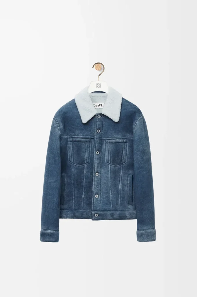 Shearling ceket Beyaz/İndigo Mavisi
