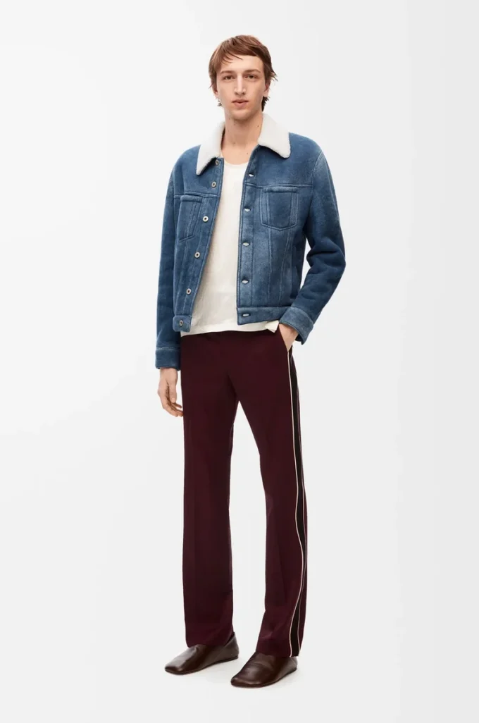 Shearling ceket Beyaz/İndigo Mavisi