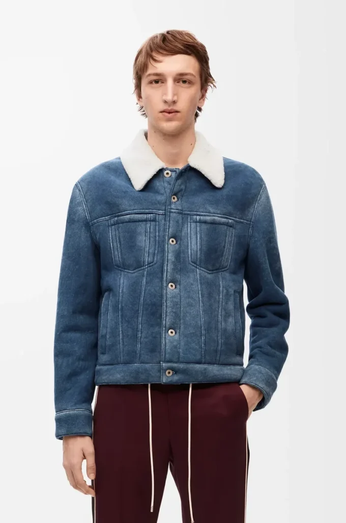 Shearling ceket Beyaz/İndigo Mavisi